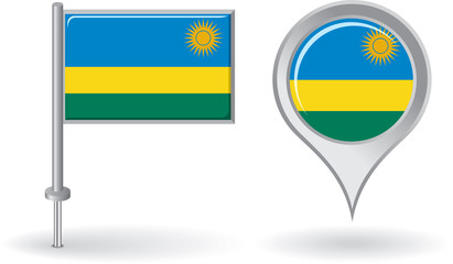 Rwanda pin icon and map pointer flag. Vector