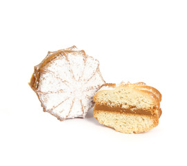 Sweet cookies with flour over it isolated on white background. 