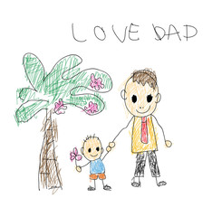 Children's drawings concept love dad for father's day