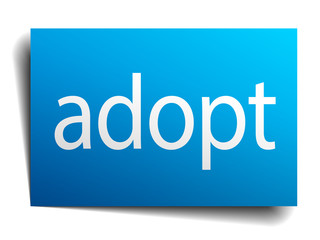adopt blue square isolated paper sign on white