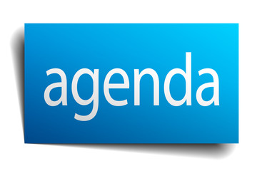 agenda blue square isolated paper sign on white