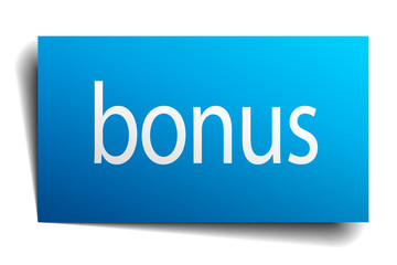 bonus blue square isolated paper sign on white