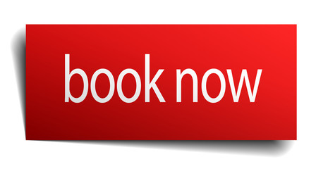 book now red paper sign isolated on white