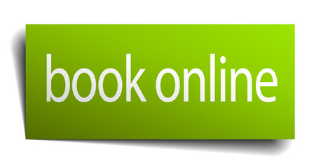 book online green paper sign on white background