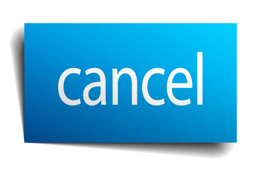 cancel blue square isolated paper sign on white