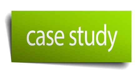 case study green paper sign on white background