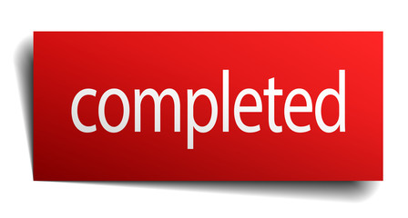 completed red paper sign isolated on white