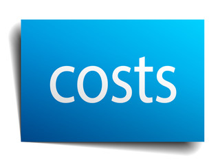 costs blue square isolated paper sign on white