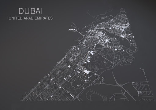 Cartina di Dubai, vista satellitare, mappa 3d