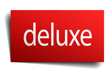 deluxe red square isolated paper sign on white