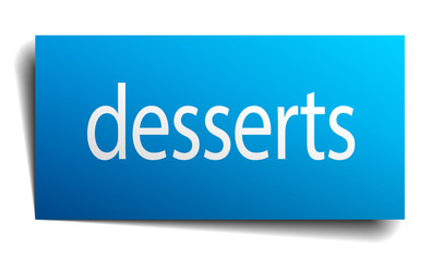 desserts blue paper sign on white background