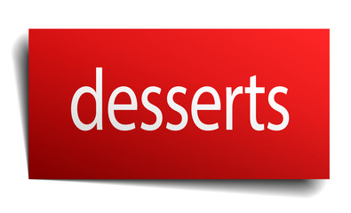 desserts red square isolated paper sign on white