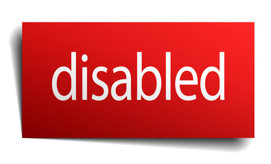 disabled red square isolated paper sign on white