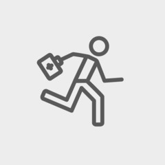 Paramedic running with first aid kit thin line icon