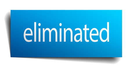 eliminated blue paper sign on white background