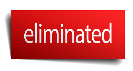 eliminated red square isolated paper sign on white