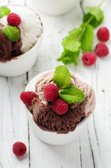 Ice cream with berry and mint