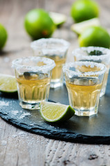 Gold tequila with lime and salt