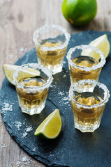 Gold tequila with lime and salt