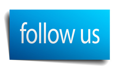 follow us blue paper sign on white background
