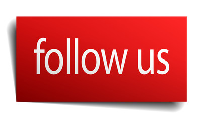 follow us red paper sign on white background