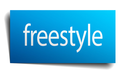 freestyle blue paper sign on white background