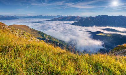 Panorama of summer morning on the Odle - Geisler group