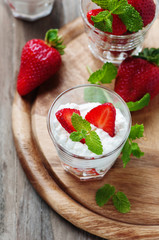 Healthy breakfast with cottage cheese and strawberry