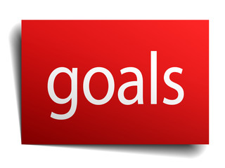 goals red square isolated paper sign on white