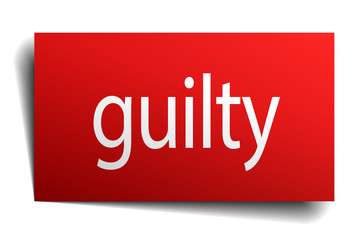guilty red square isolated paper sign on white