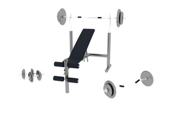 trainer with dumb-bells by a barbell.