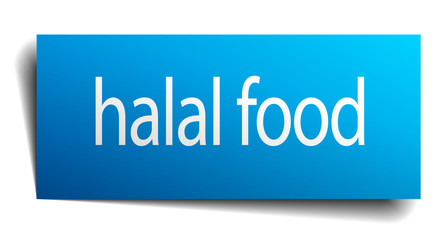 halal food blue paper sign on white background