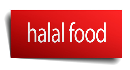 halal food red square isolated paper sign on white