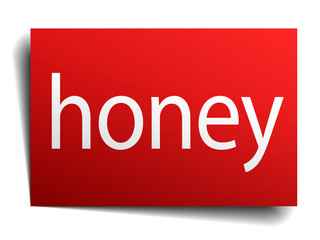 honey red square isolated paper sign on white