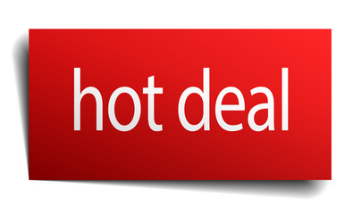 hot deal red square isolated paper sign on white