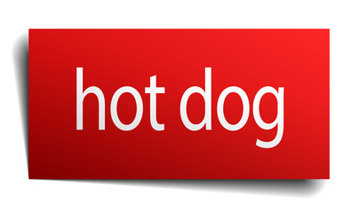 hot dog red square isolated paper sign on white