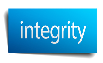 integrity blue paper sign on white background