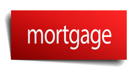 mortgage red square isolated paper sign on white