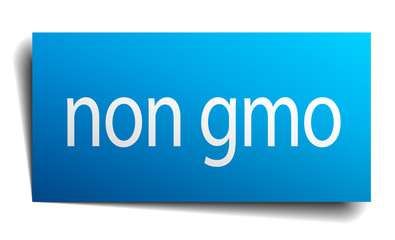 non gmo blue paper sign on white background