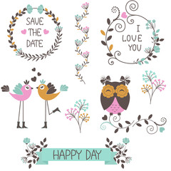 Icons of flowers with birds