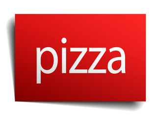 pizza red square isolated paper sign on white