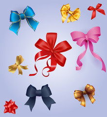 Best set of colorful gift bows with ribbons.  illustration.