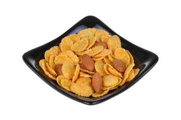 Corn flakes and nuts isolated