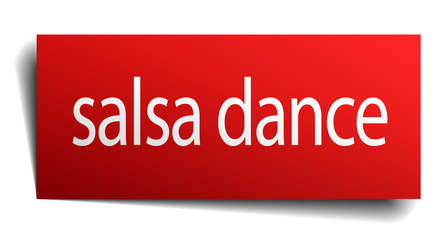 salsa dance red square isolated paper sign on white