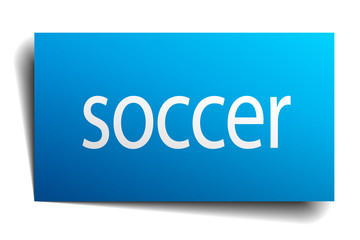 soccer blue square isolated paper sign on white