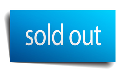 sold out blue paper sign on white background