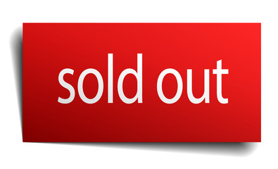 sold out red paper sign isolated on white