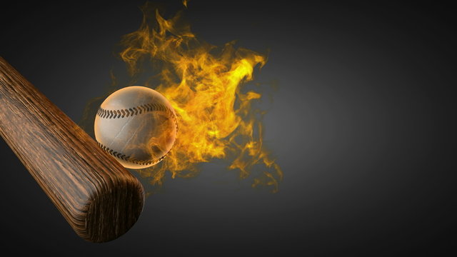 slow motion burning baseball ball. Alpha matted
