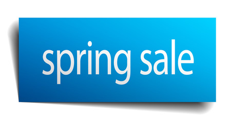 spring sale blue paper sign isolated on white