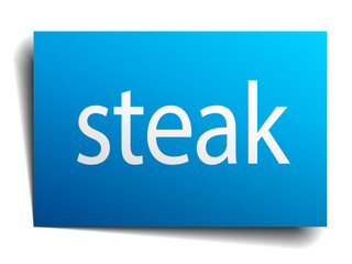 steak blue square isolated paper sign on white